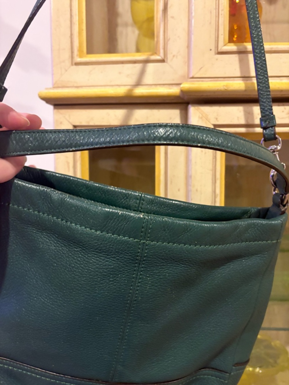 Coach Pebbled Leather Green Shoulder Bag and matching wallet vintage - Picture 8 of 16